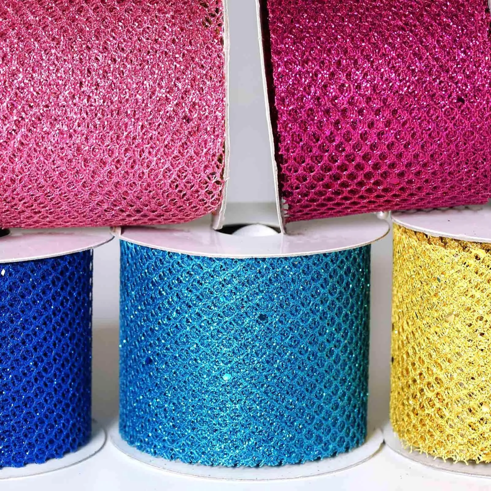 10 Yards 2.5" Pink Glittery Hexagonal Deco Mesh Ribbons