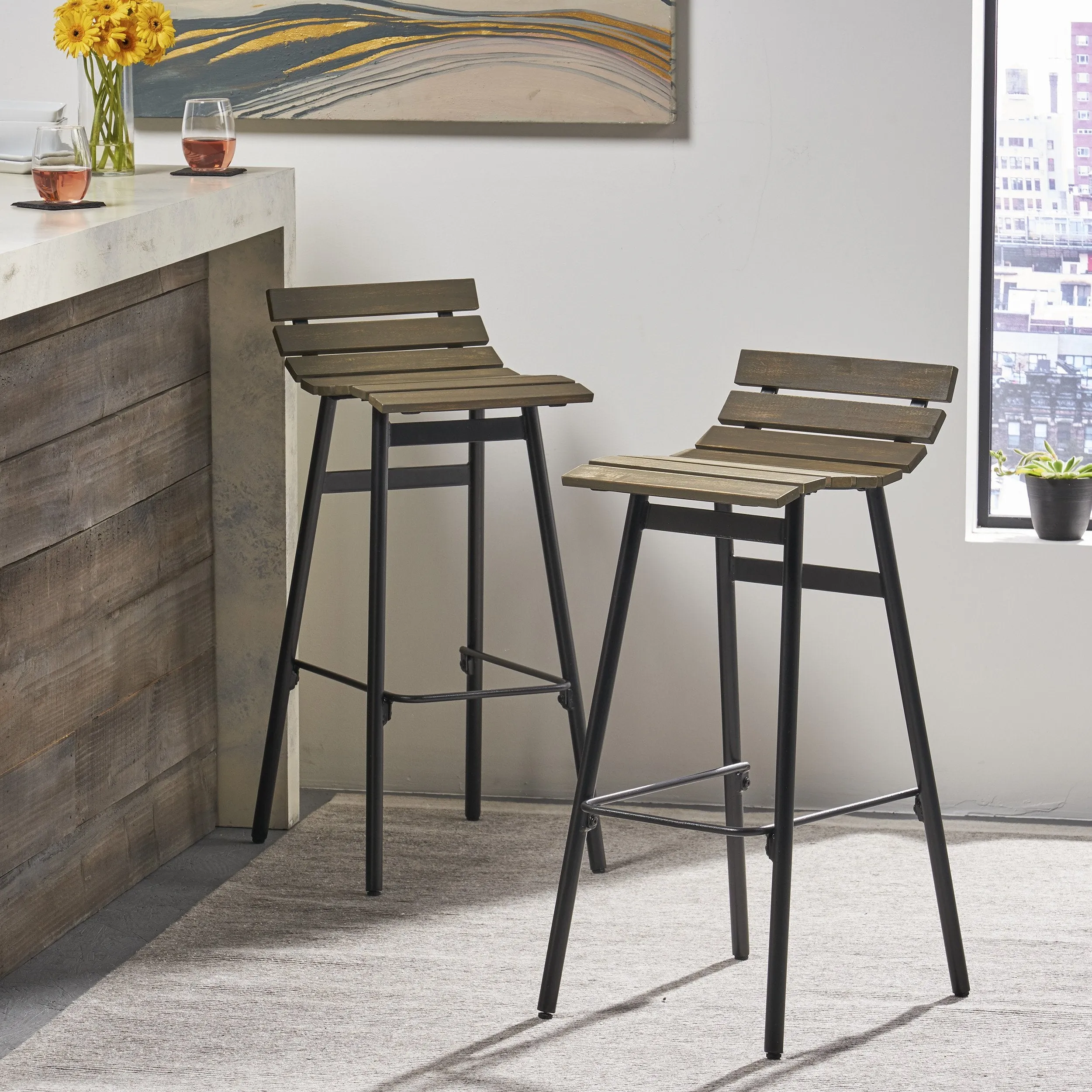 35" Wooden Barstool (Set of 2) - NH490903