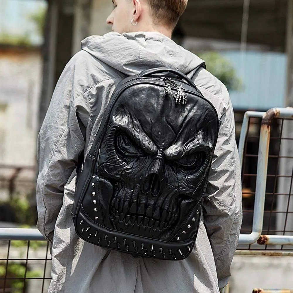 3D Backpack Large Skull Face  Backpack, Rivet Rucksack ,Leisure Backpack Bags