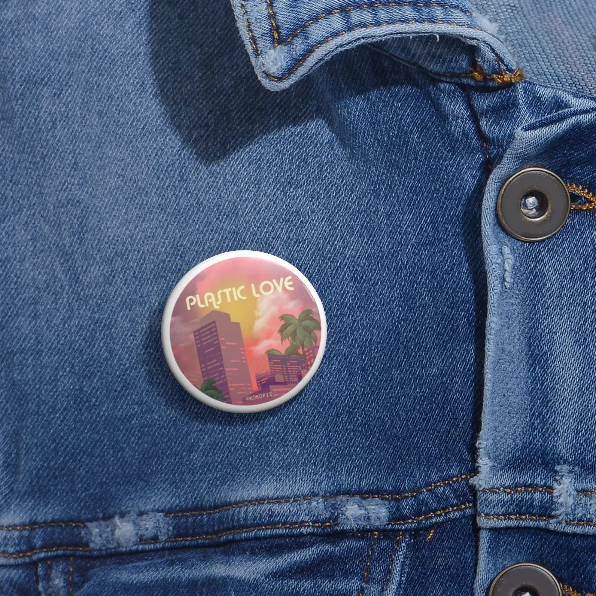 80s Japanese City Pop Aesthetic - Plastic Love Pin Button