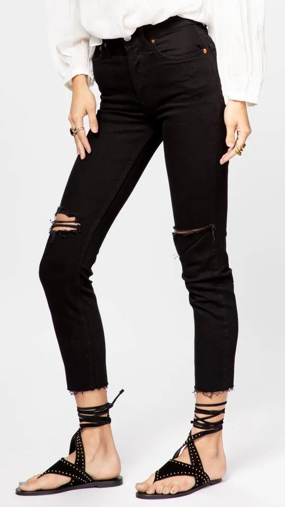 90's High Rise Ankle Crop - Jet Black