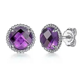 925 Sterling Silver Amethyst Stud Earrings with Bujukan Bead Frame