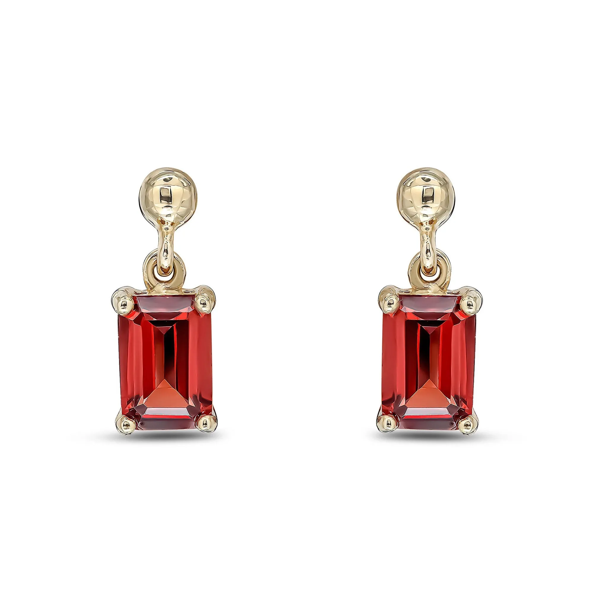 9ct Yellow Gold Garnet Emerald Cut Claw Drop Earrings 1.32ct