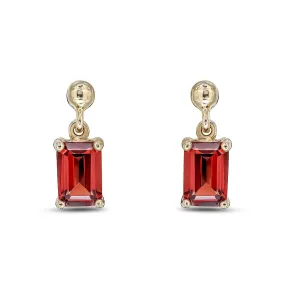 9ct Yellow Gold Garnet Emerald Cut Claw Drop Earrings 1.32ct