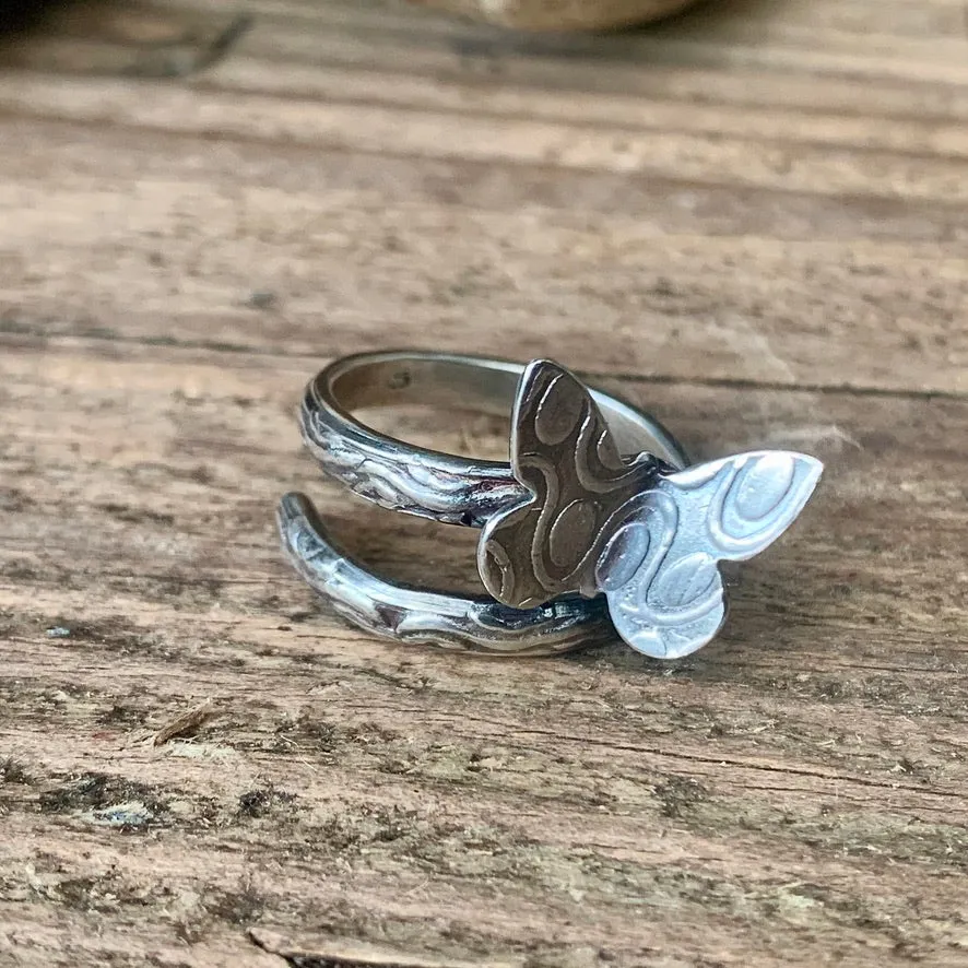 Adjustable sterling silver Butterfly ring. Made to order