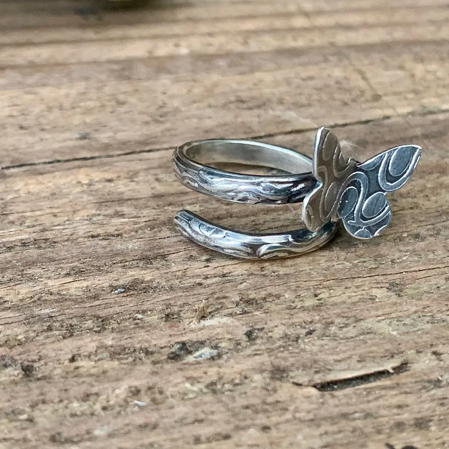 Adjustable sterling silver Butterfly ring. Made to order