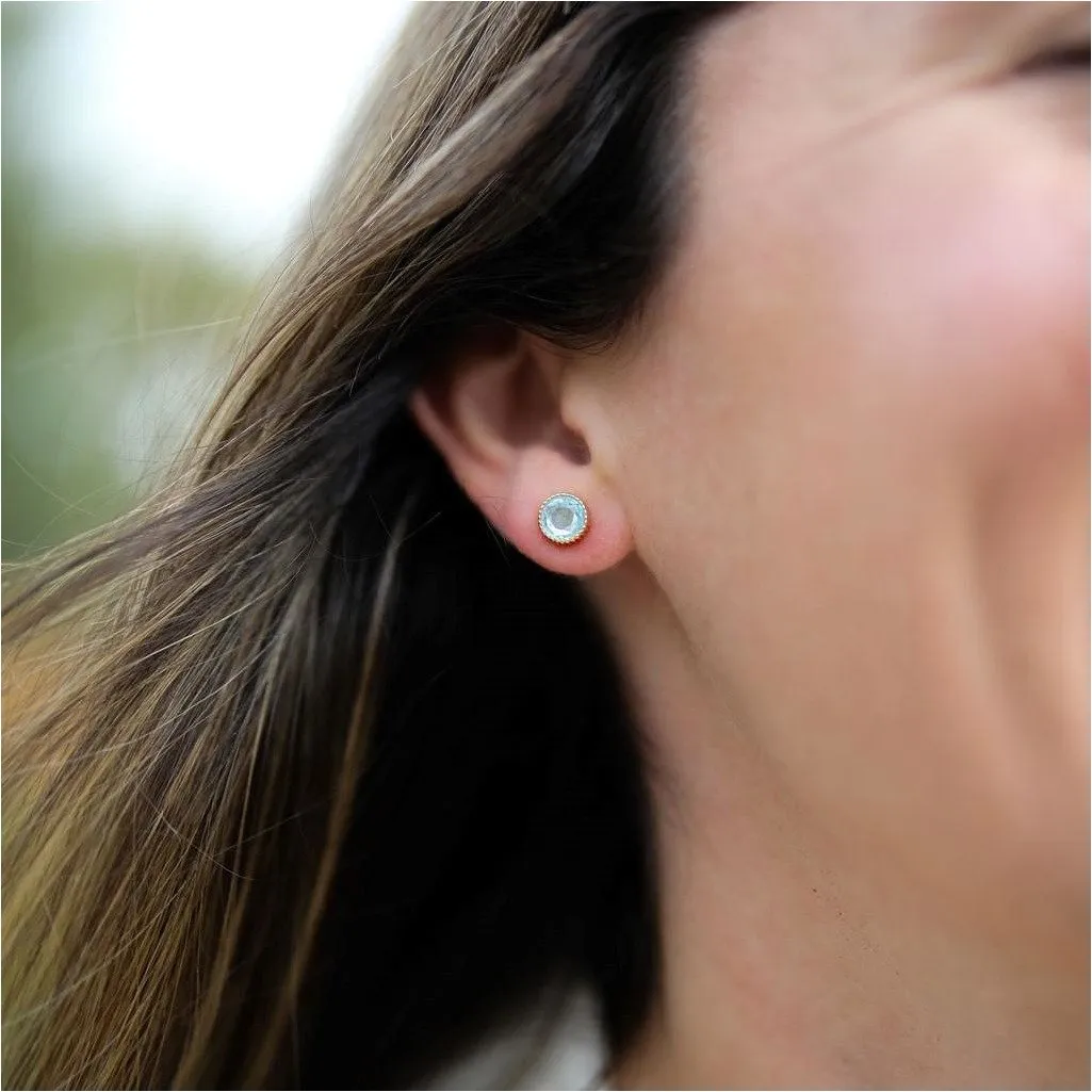 Barcelona March Blue Topaz Birthstone Stud Earrings