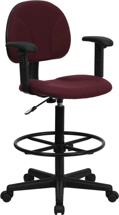 Black Patterned Fabric Drafting Chair with Adjustable Arms - BT-659-BLK-ARMS-GG