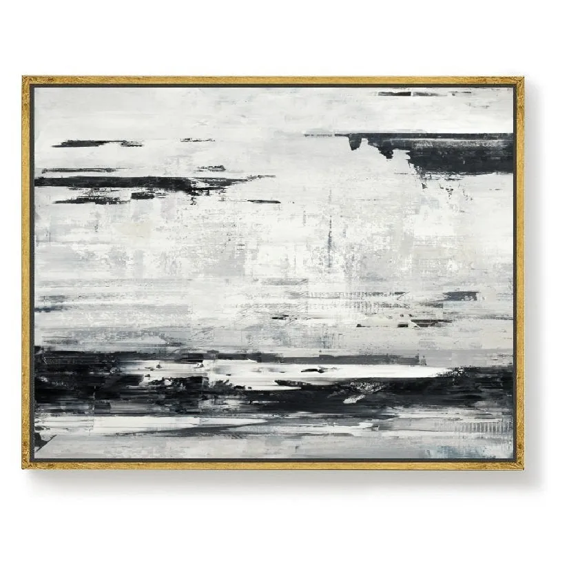 Black White Painting Sea Landscape Painting Grey White Art Ap038