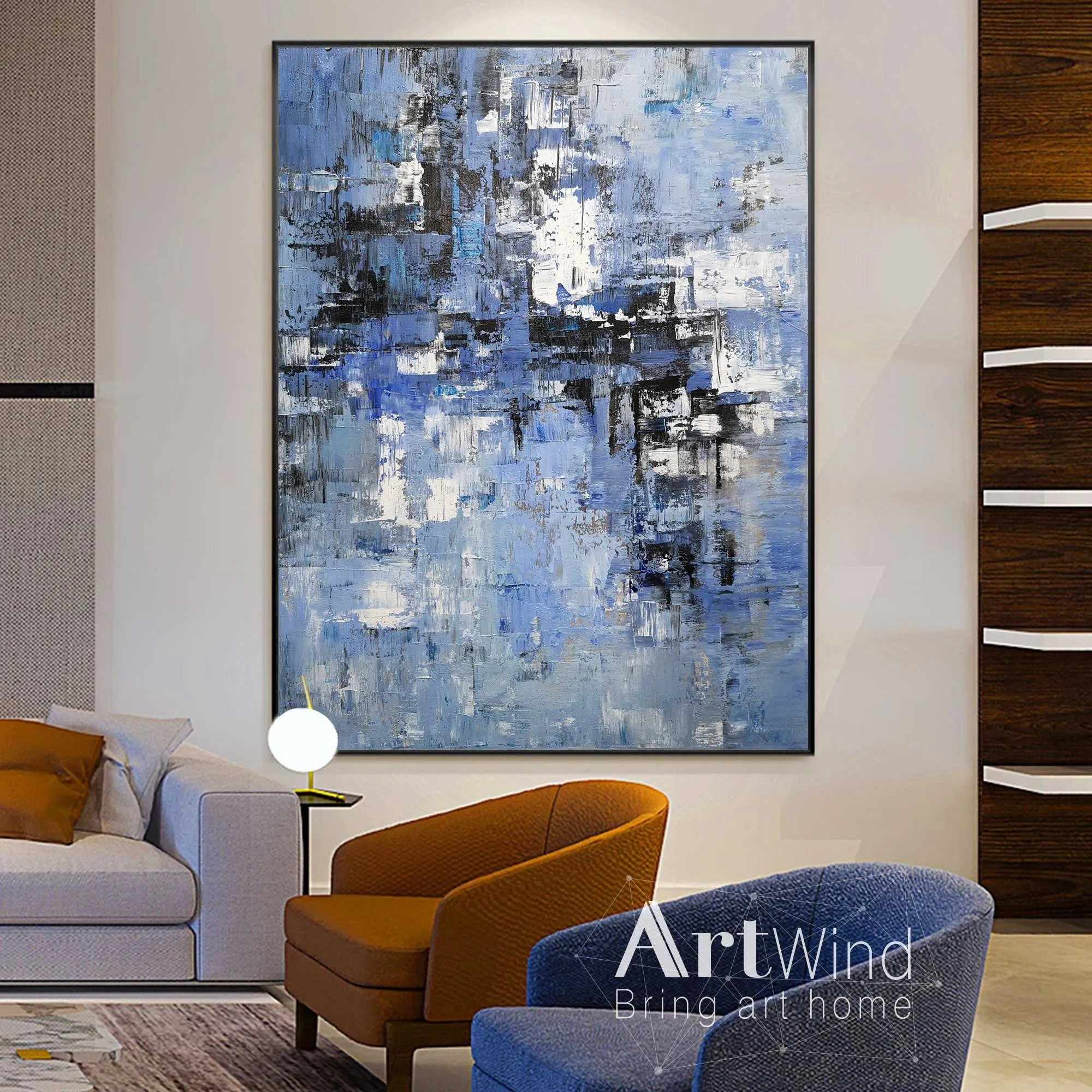 Blue Abstract Painting Modern Original Painting White Abstract Handmade Dp047