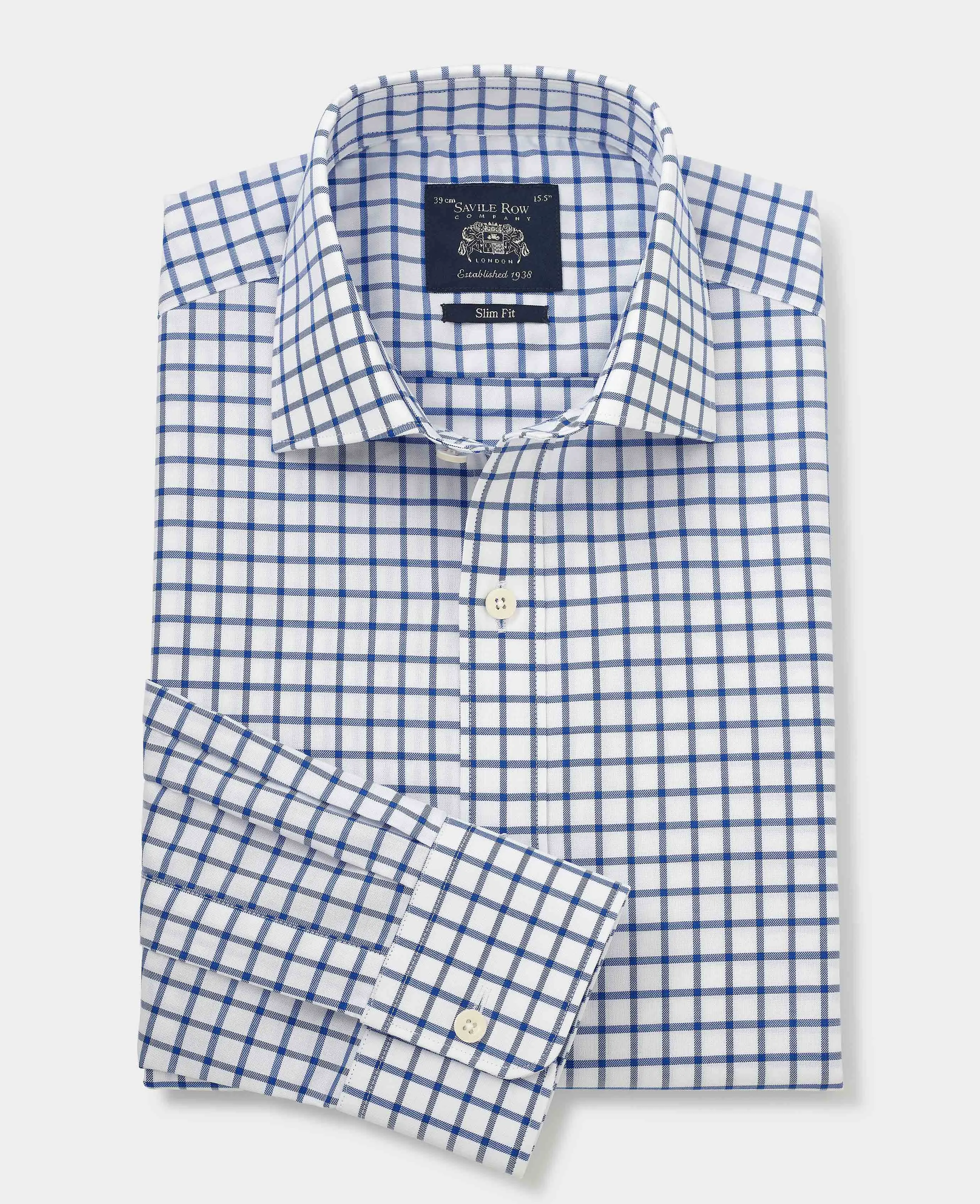 Blue Window Check Slim Fit Shirt - Single Cuff