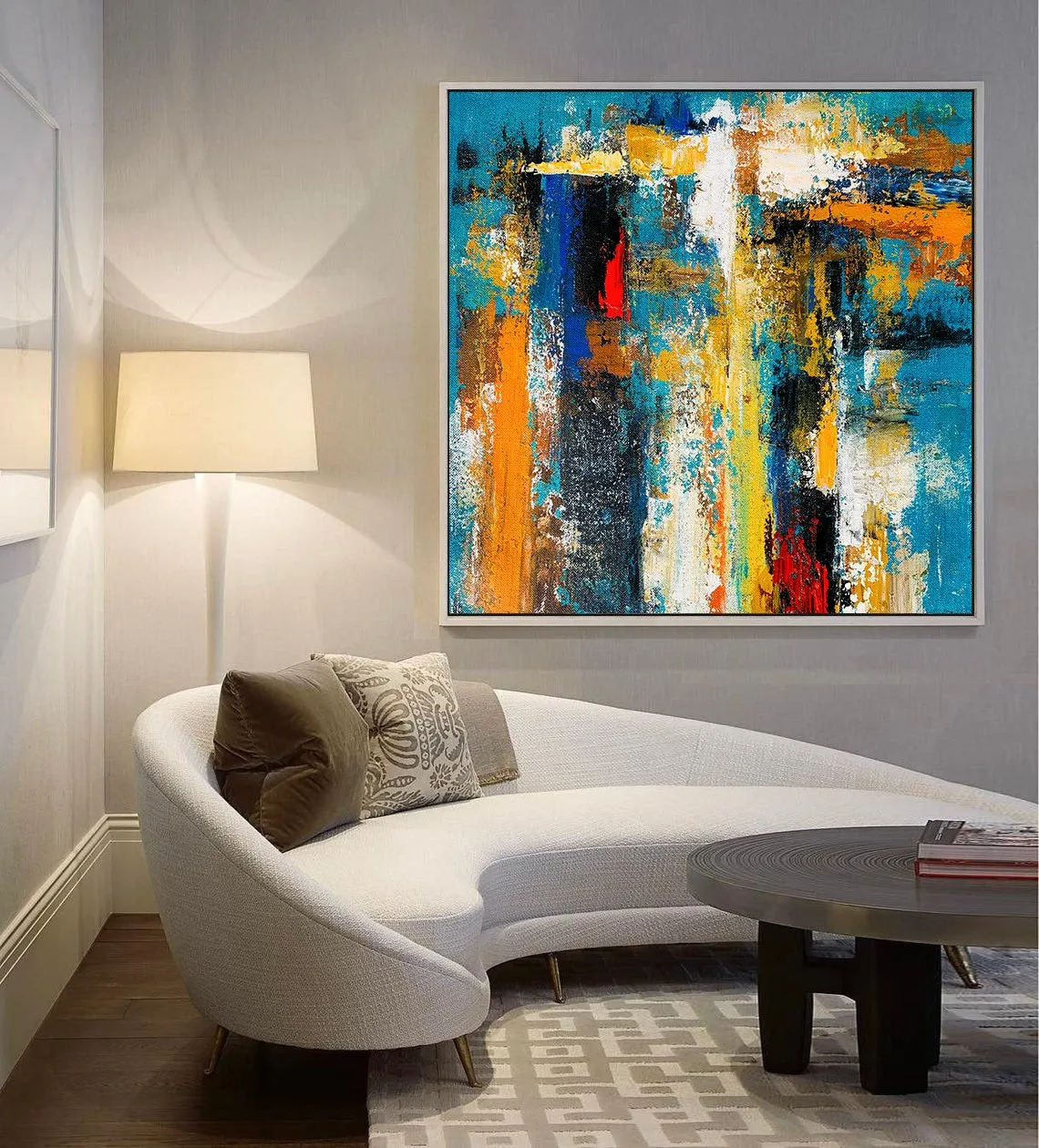 Blue Yellow Palette Knife Canvas Painting Modern Pop Art Canvas Large Gp080