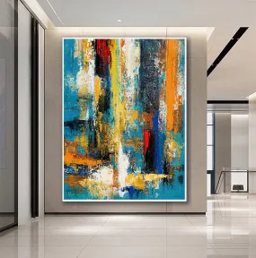 Blue Yellow Palette Knife Canvas Painting Modern Pop Art Canvas Large Gp080