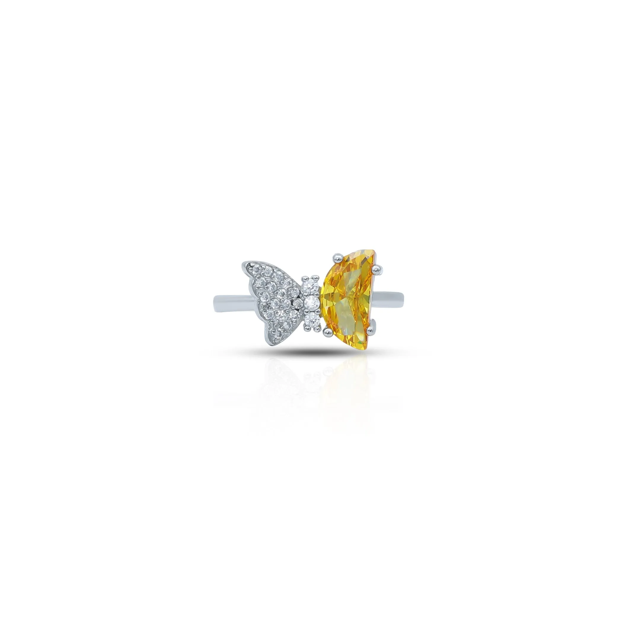 Butterfly Design Yellow Stone Silver Ring