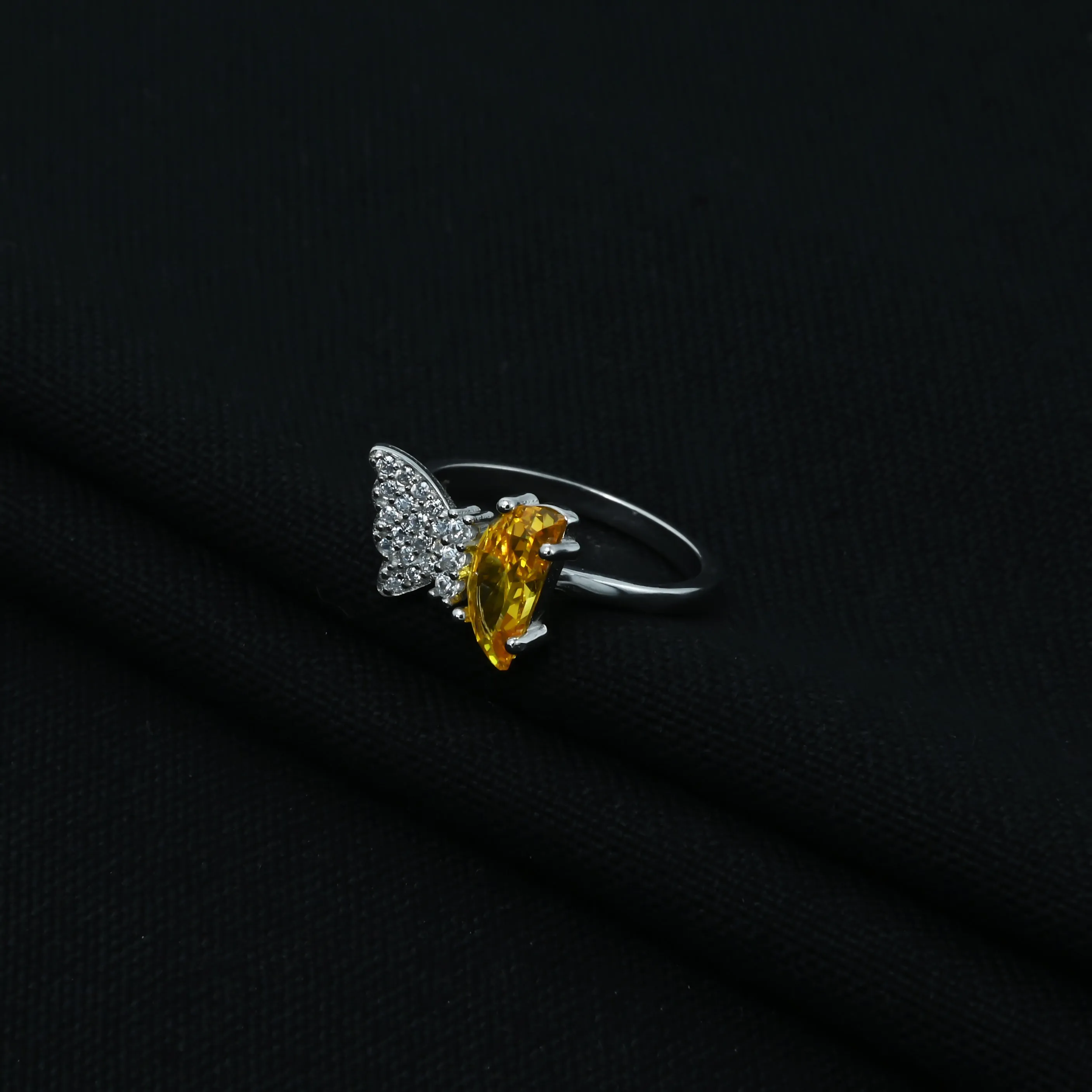 Butterfly Design Yellow Stone Silver Ring