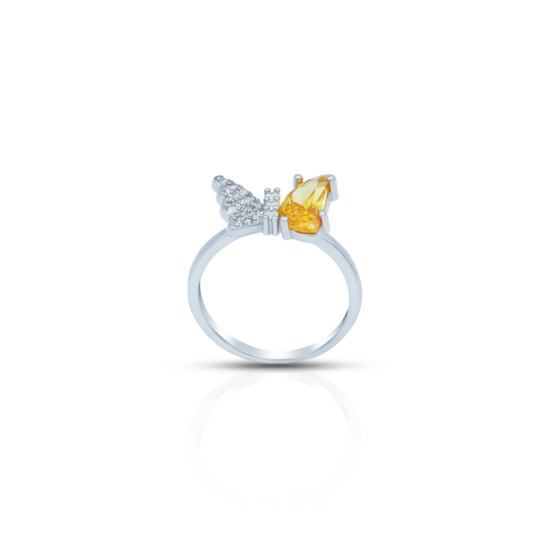 Butterfly Design Yellow Stone Silver Ring