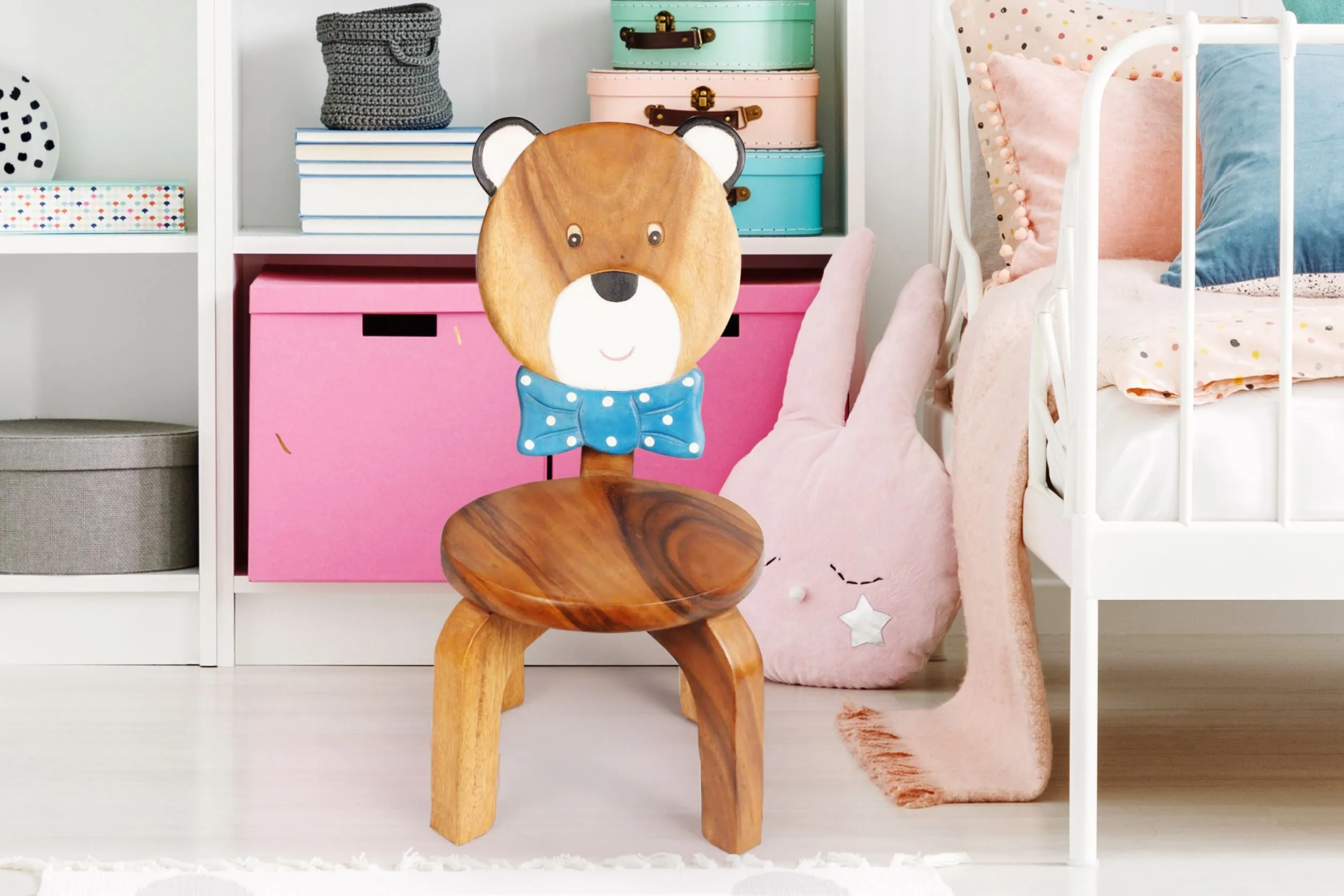 Children’s Bear wooden chair  themed with solid backrest