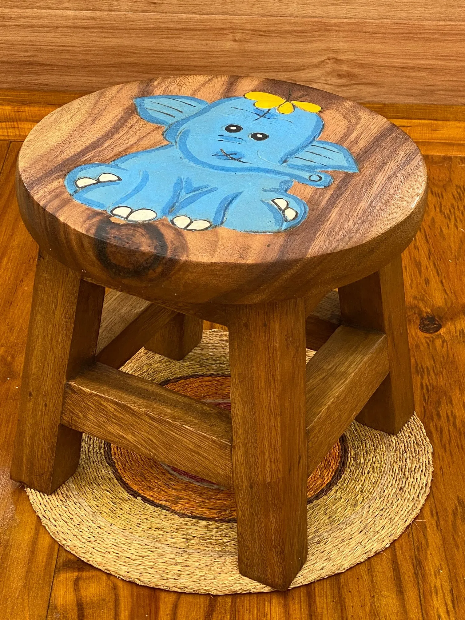 Children's Wooden Stool Blue Baby ELEPHANT Themed Chair Toddlers Step sitting Stool