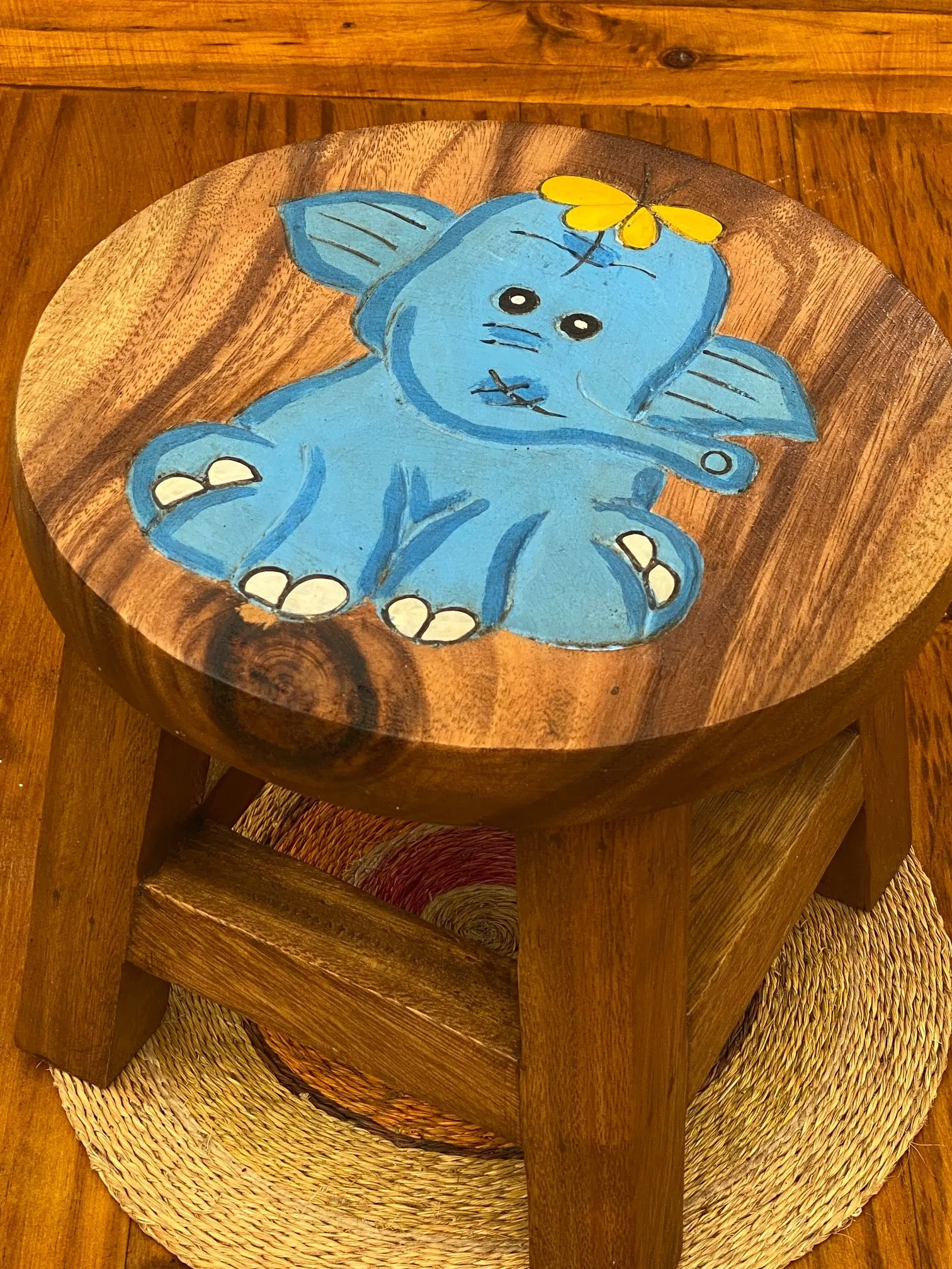 Children's Wooden Stool Blue Baby ELEPHANT Themed Chair Toddlers Step sitting Stool