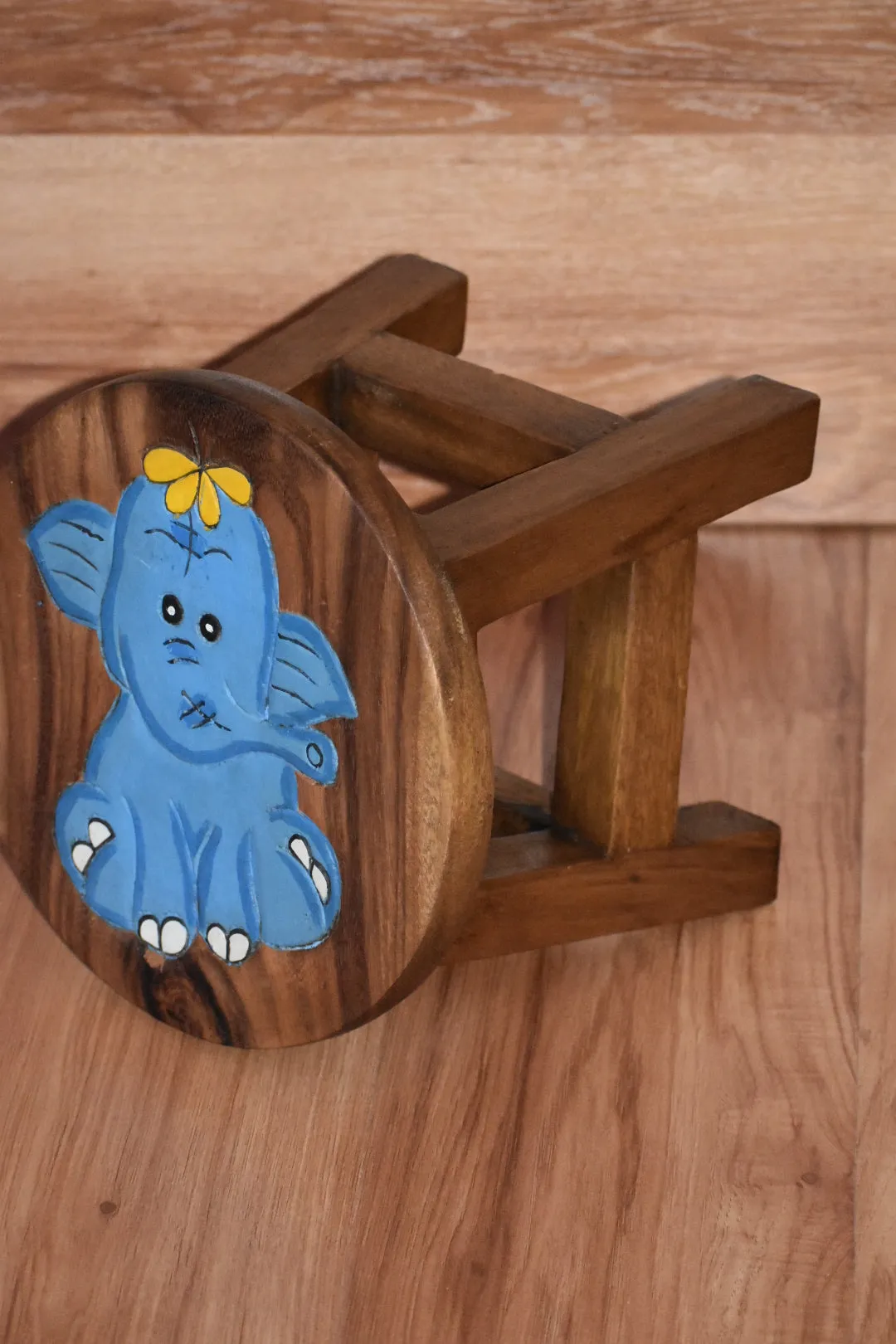 Children's Wooden Stool Blue Baby ELEPHANT Themed Chair Toddlers Step sitting Stool