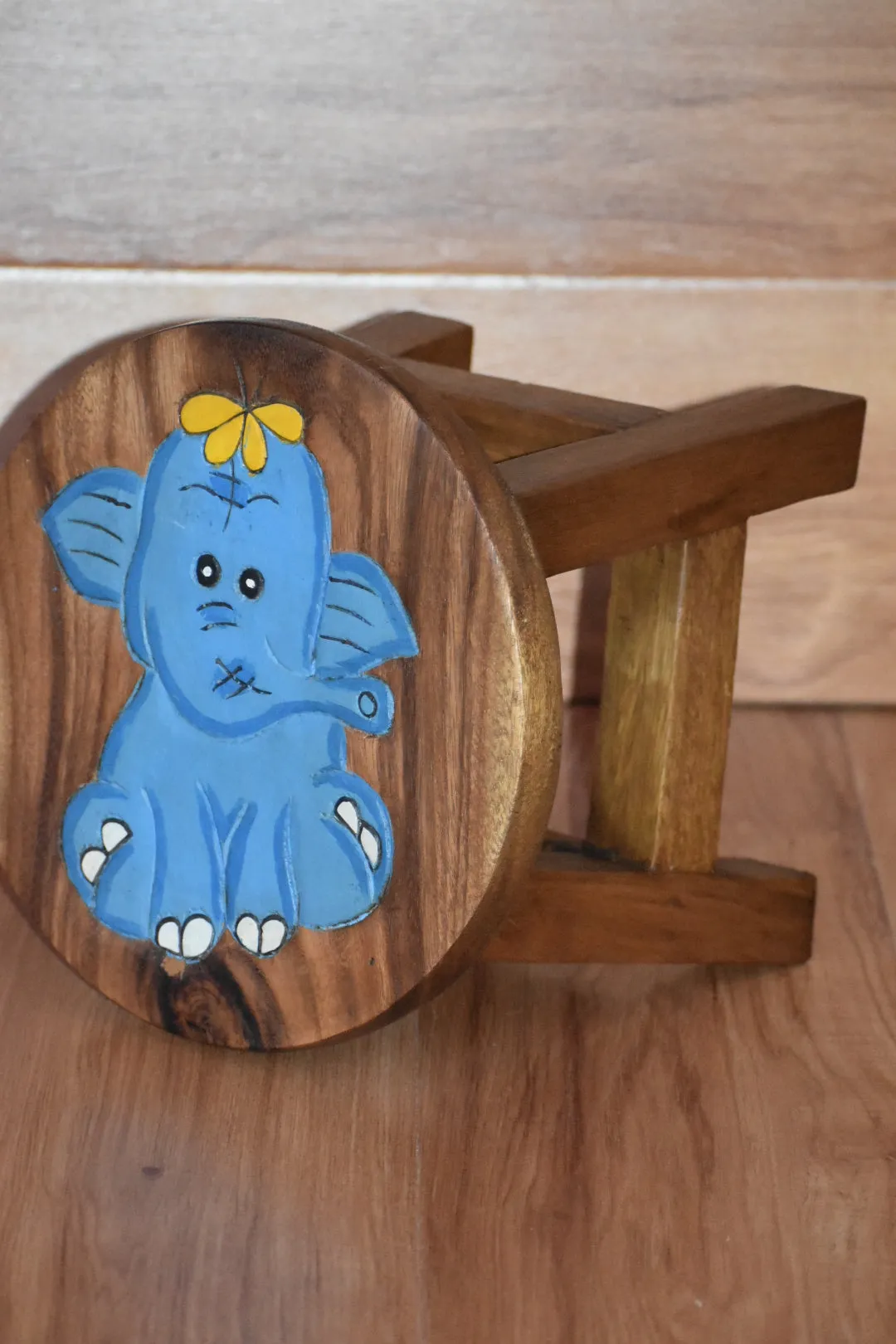 Children's Wooden Stool Blue Baby ELEPHANT Themed Chair Toddlers Step sitting Stool