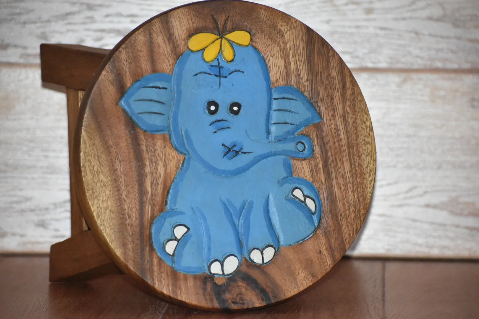 Children's Wooden Stool Blue Baby ELEPHANT Themed Chair Toddlers Step sitting Stool