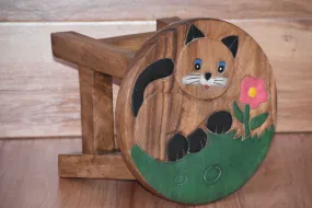 Children's Wooden Stool CAT Themed Chair Toddlers Step sitting Stool