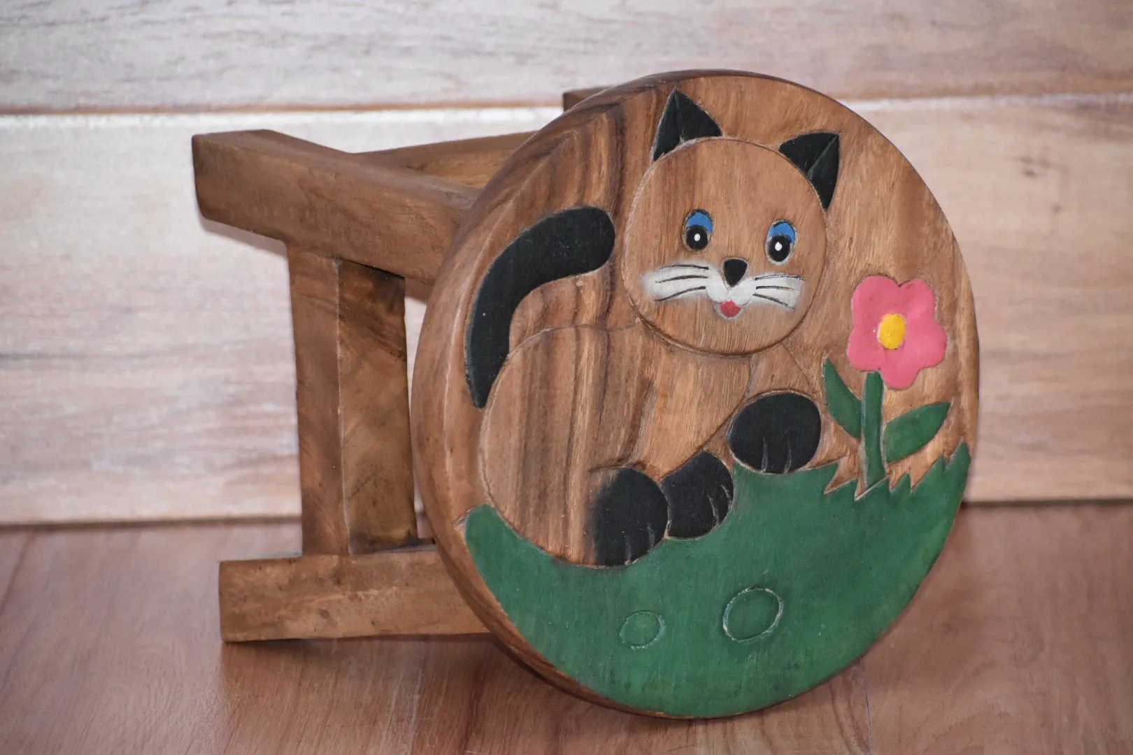 Children's Wooden Stool CAT Themed Chair Toddlers Step sitting Stool