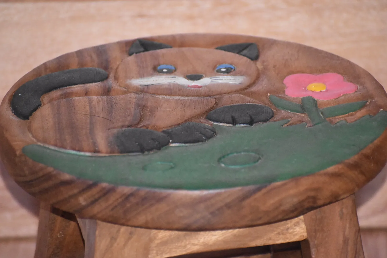 Children's Wooden Stool CAT Themed Chair Toddlers Step sitting Stool