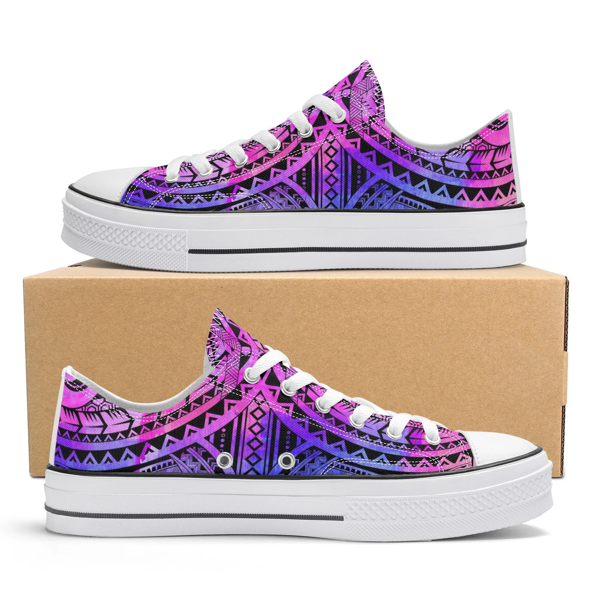 Colorful Purple Abstract Design Pattern - Womens Classic Low Top Canvas Shoes for Footwear Lovers