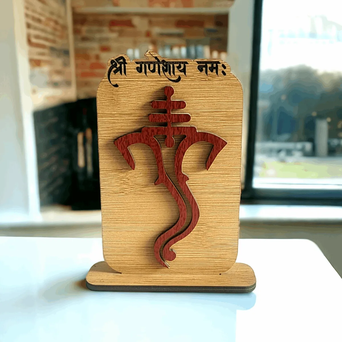 Customize Ganesh Wooden Idol Table Top | Shri Ganeshay Namh For Pooja Room | House Warming / Return Gift