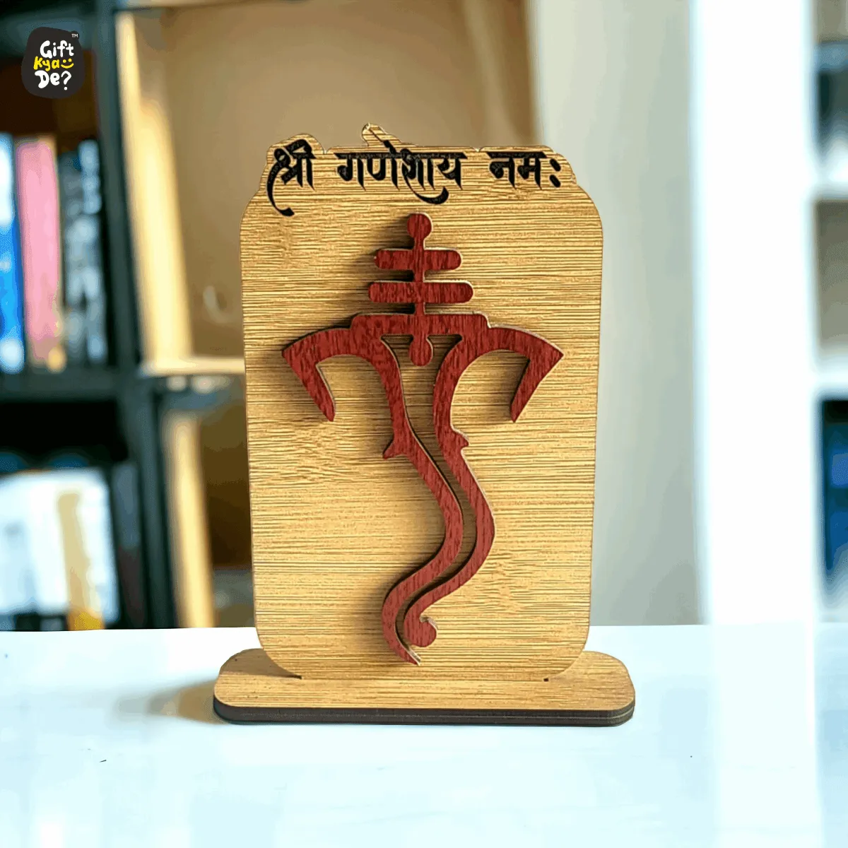 Customize Ganesh Wooden Idol Table Top | Shri Ganeshay Namh For Pooja Room | House Warming / Return Gift