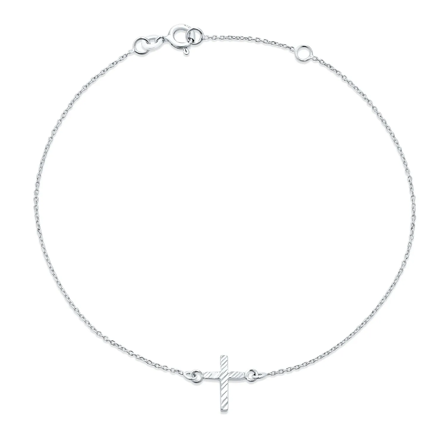 Delicate Side Ways Cross Religious Anklet Bracelet .925 Sterling Silver