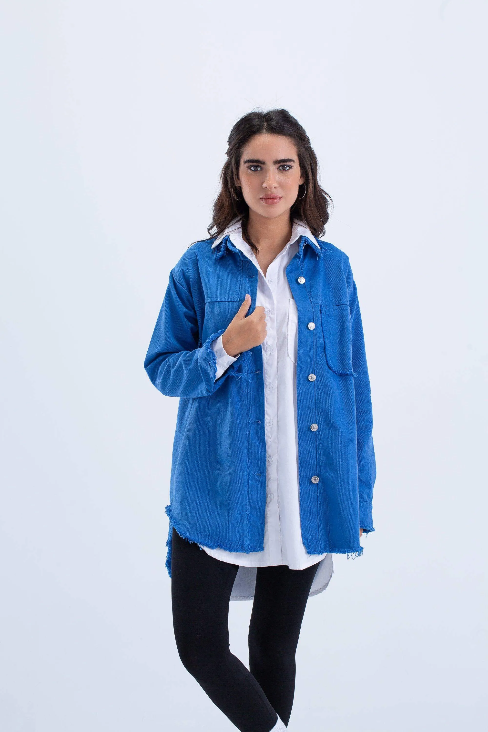 Denim Shirt with Fringed Collar