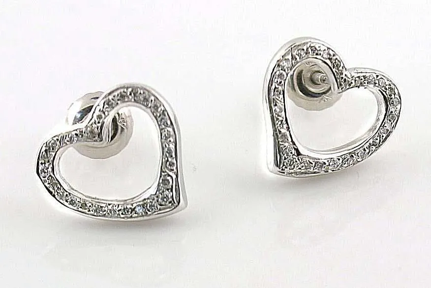 Diamond Heart Stud Earrings 14k White Gold Screw Back