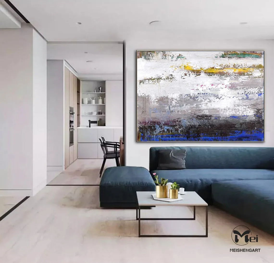 Gold Grey Abstract Painting Original Artwork Kp027