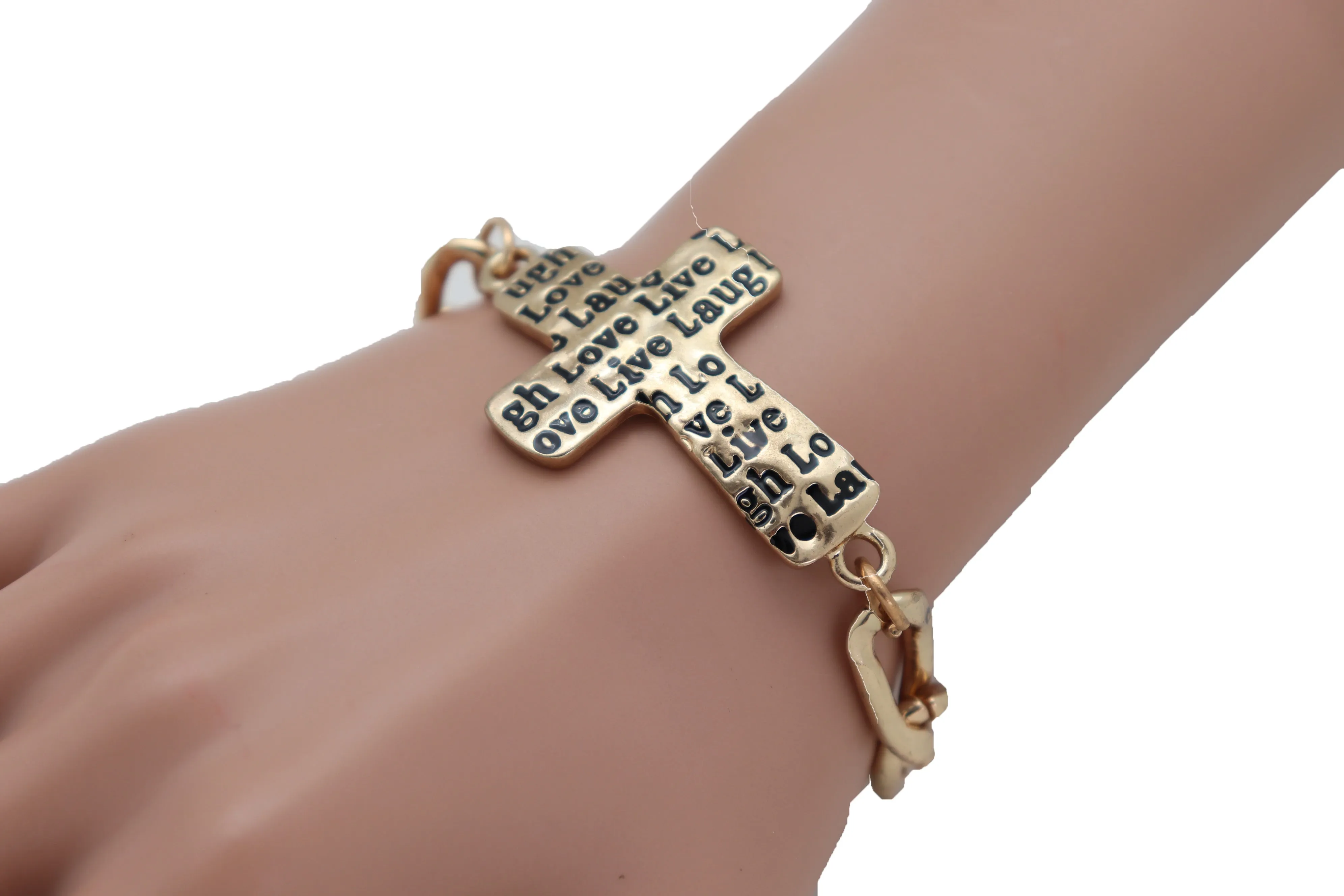 Gold Metal Chain Bracelet Religious Cross Laugh Love Live