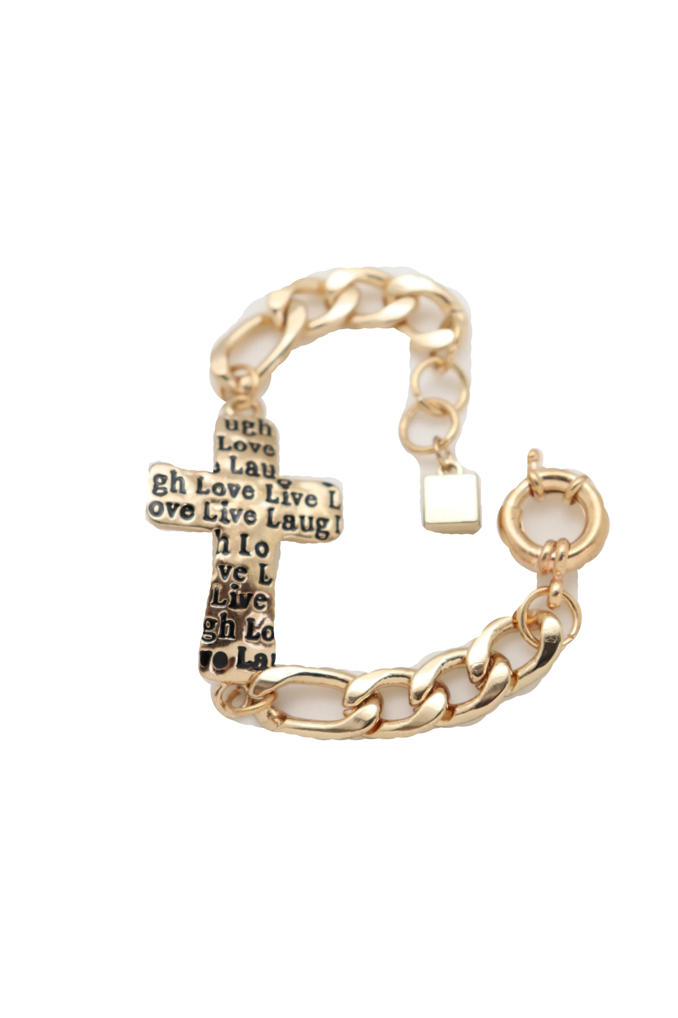 Gold Metal Chain Bracelet Religious Cross Laugh Love Live