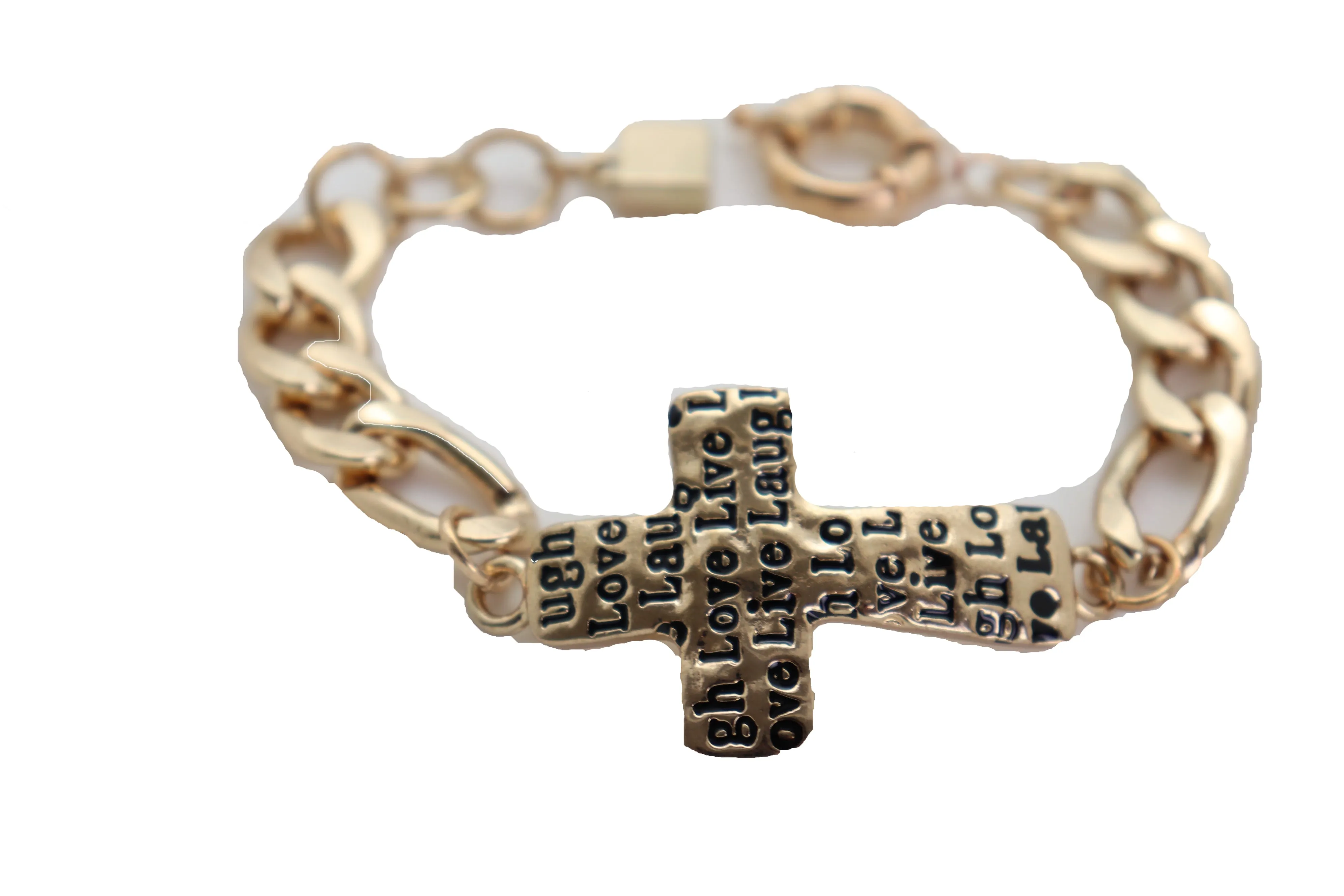 Gold Metal Chain Bracelet Religious Cross Laugh Love Live