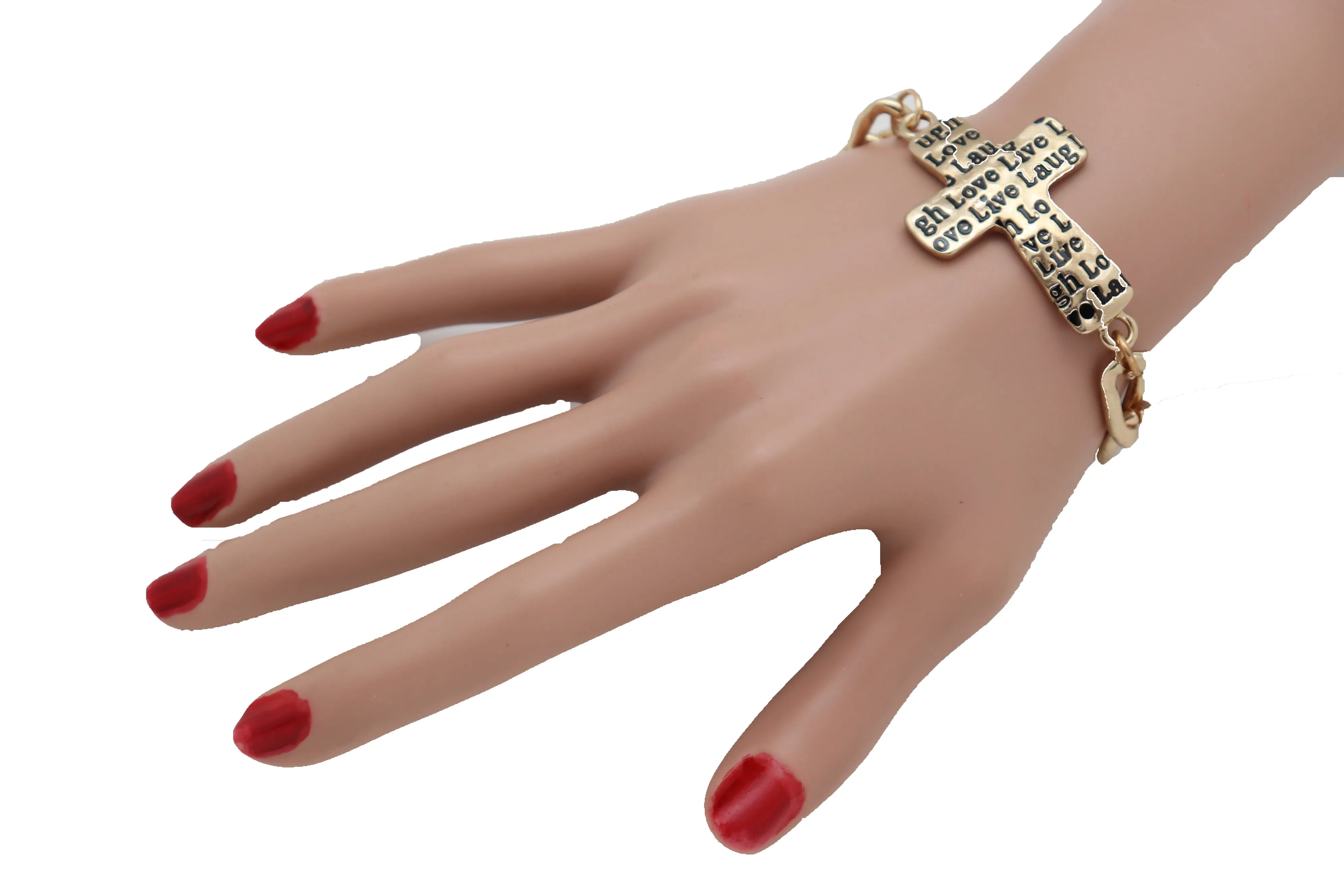 Gold Metal Chain Bracelet Religious Cross Laugh Love Live