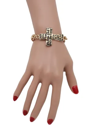 Gold Metal Chain Bracelet Religious Cross Laugh Love Live