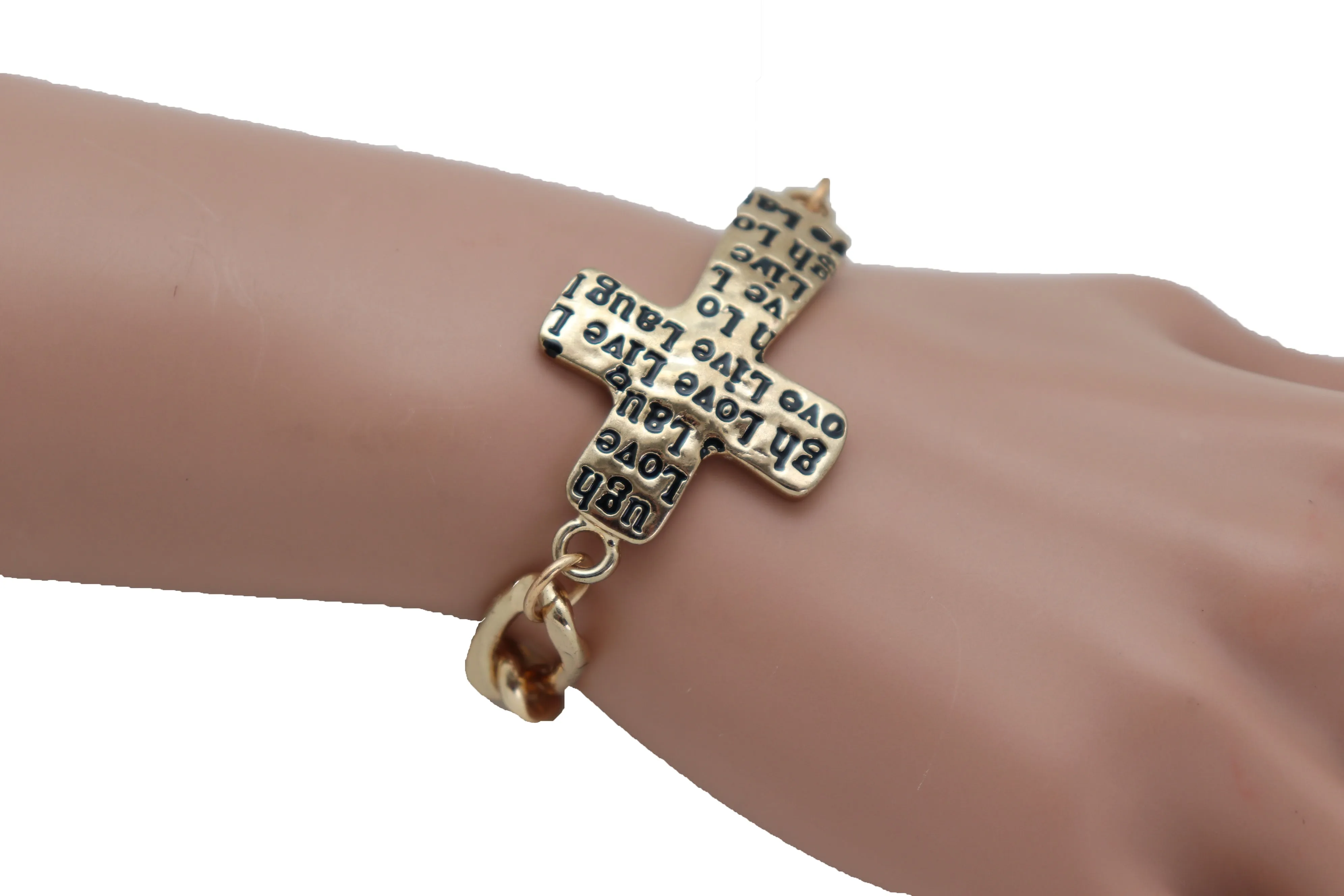 Gold Metal Chain Bracelet Religious Cross Laugh Love Live