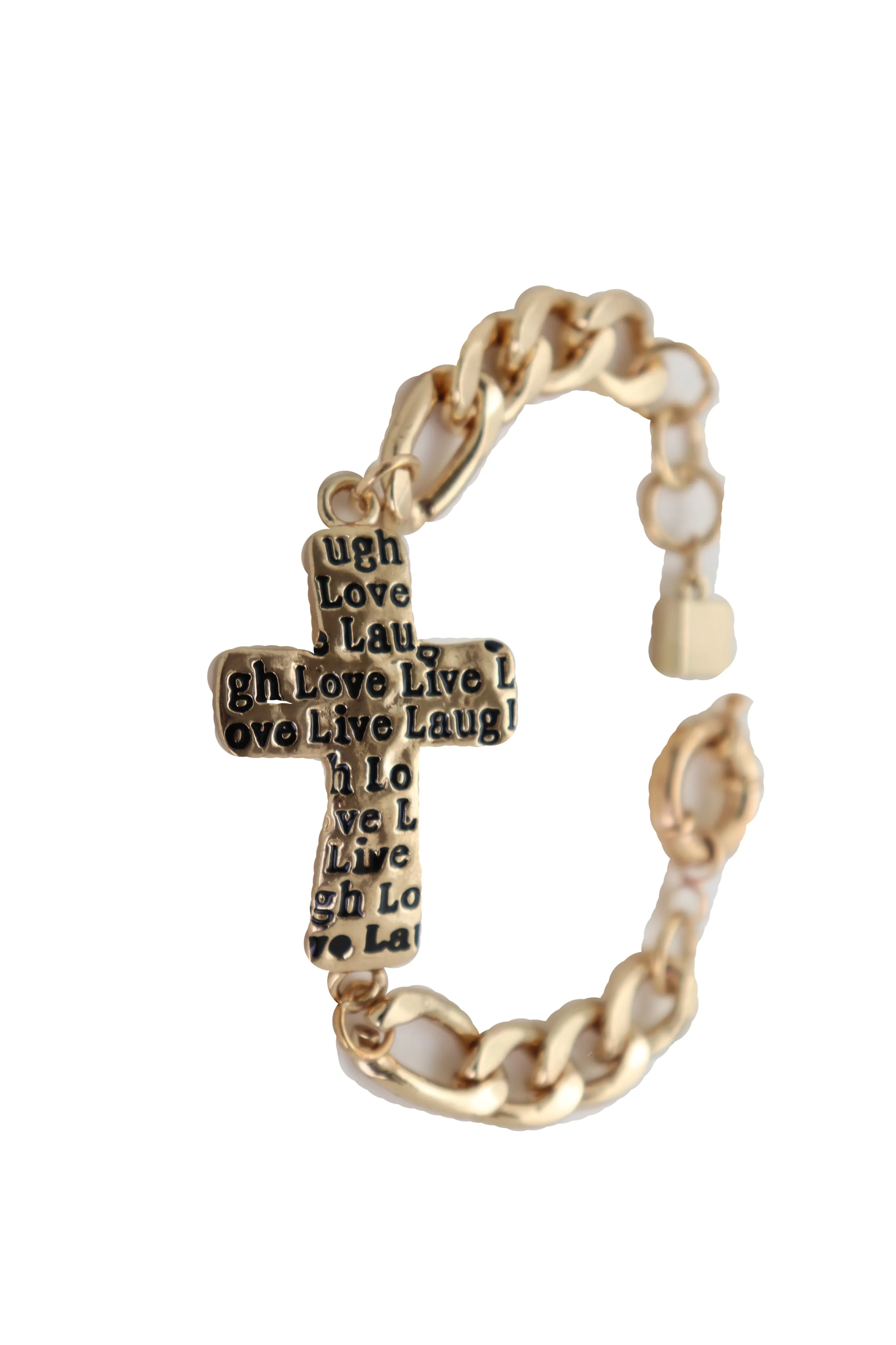 Gold Metal Chain Bracelet Religious Cross Laugh Love Live