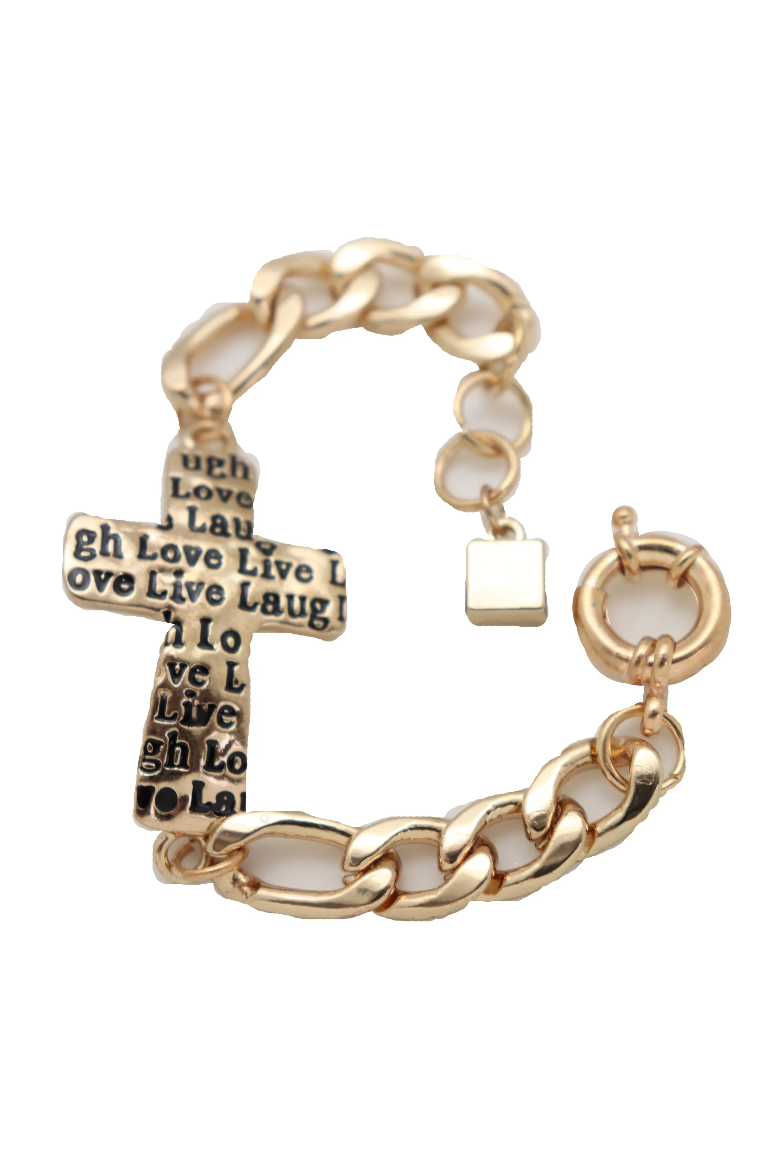 Gold Metal Chain Bracelet Religious Cross Laugh Love Live