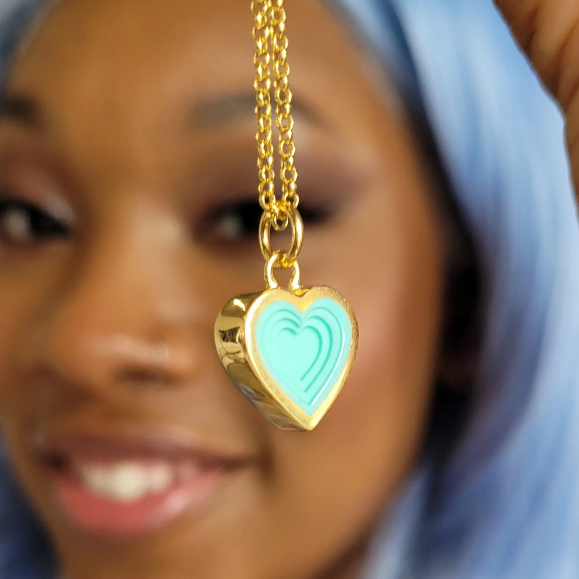 Gold Plated Geometric Turquoise Heart Charm Necklace