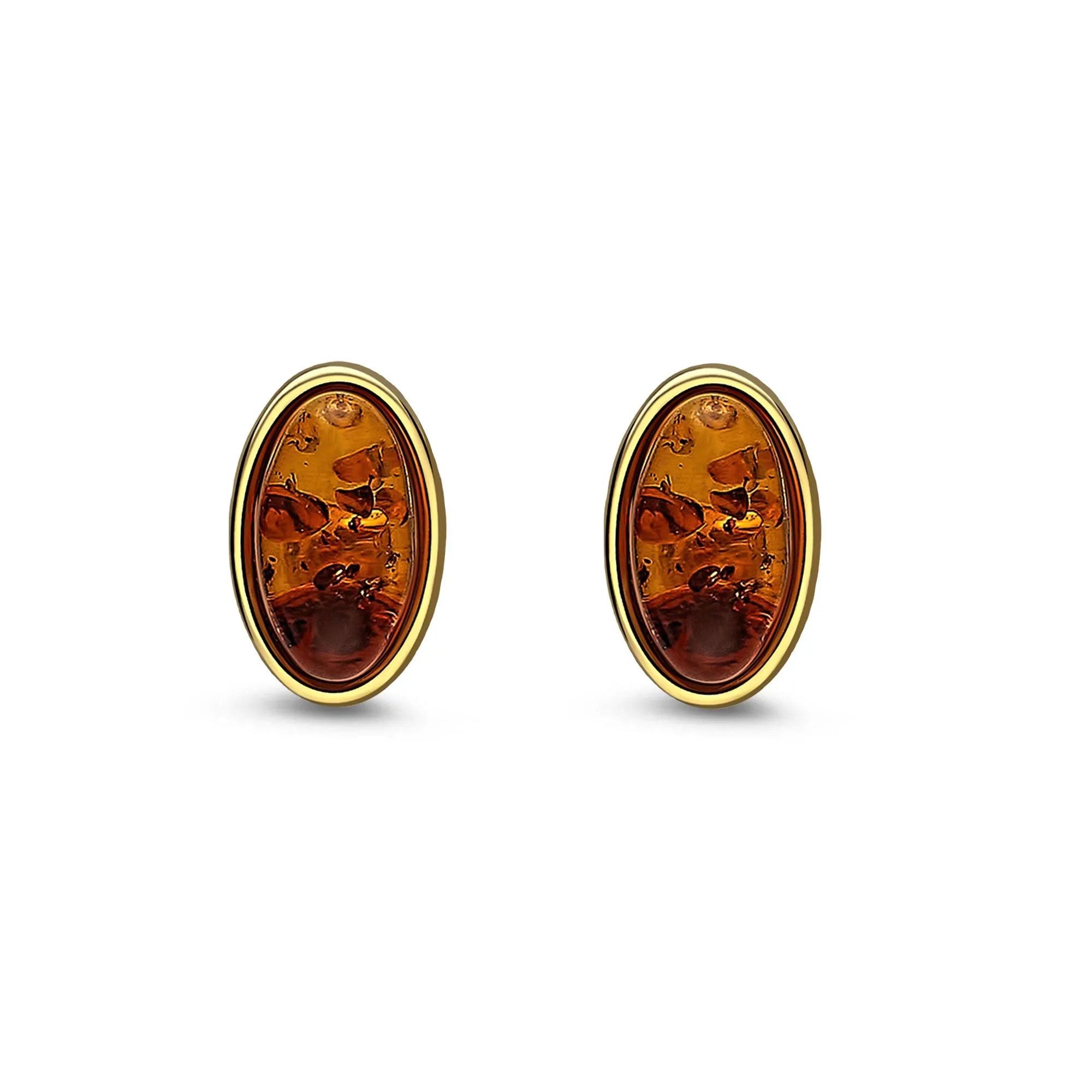 Gold Vermeil Amber Oval Stud Earrings