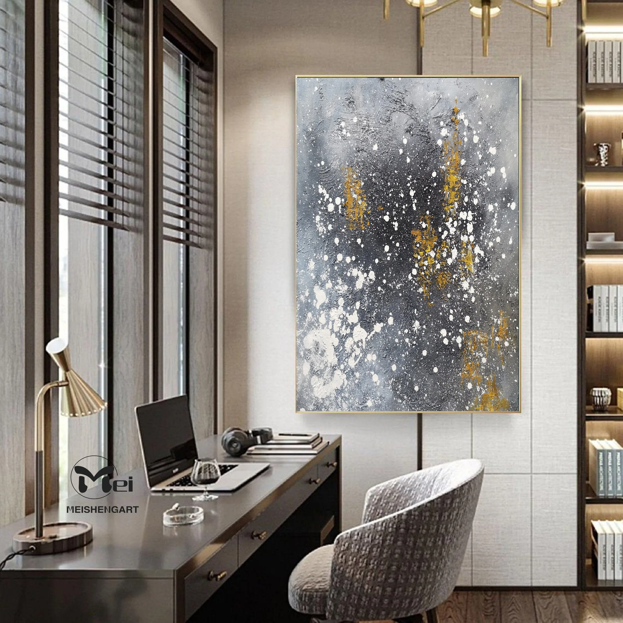 Gray Gold Acrylic Painting Modern Art Oversize Painting Kp017