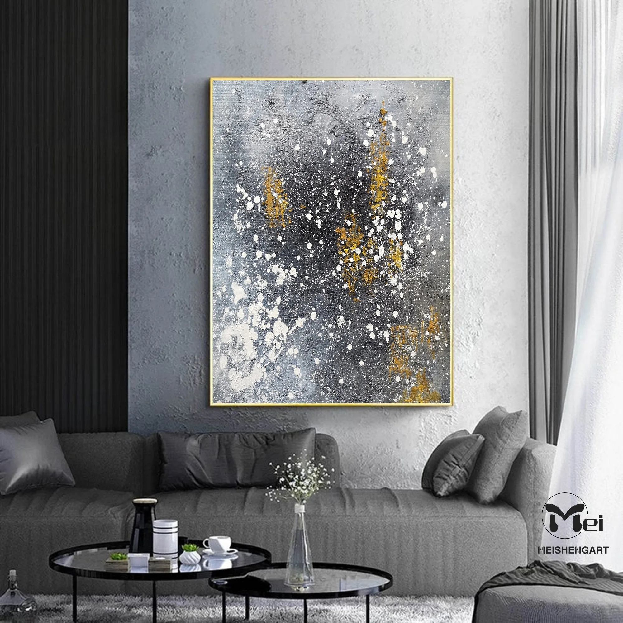 Gray Gold Acrylic Painting Modern Art Oversize Painting Kp017