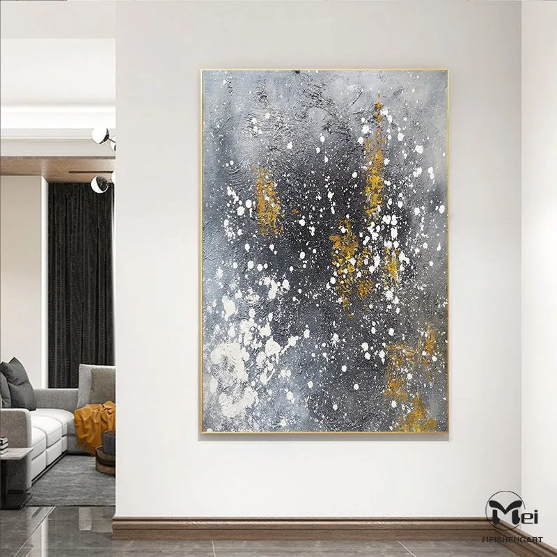 Gray Gold Acrylic Painting Modern Art Oversize Painting Kp017