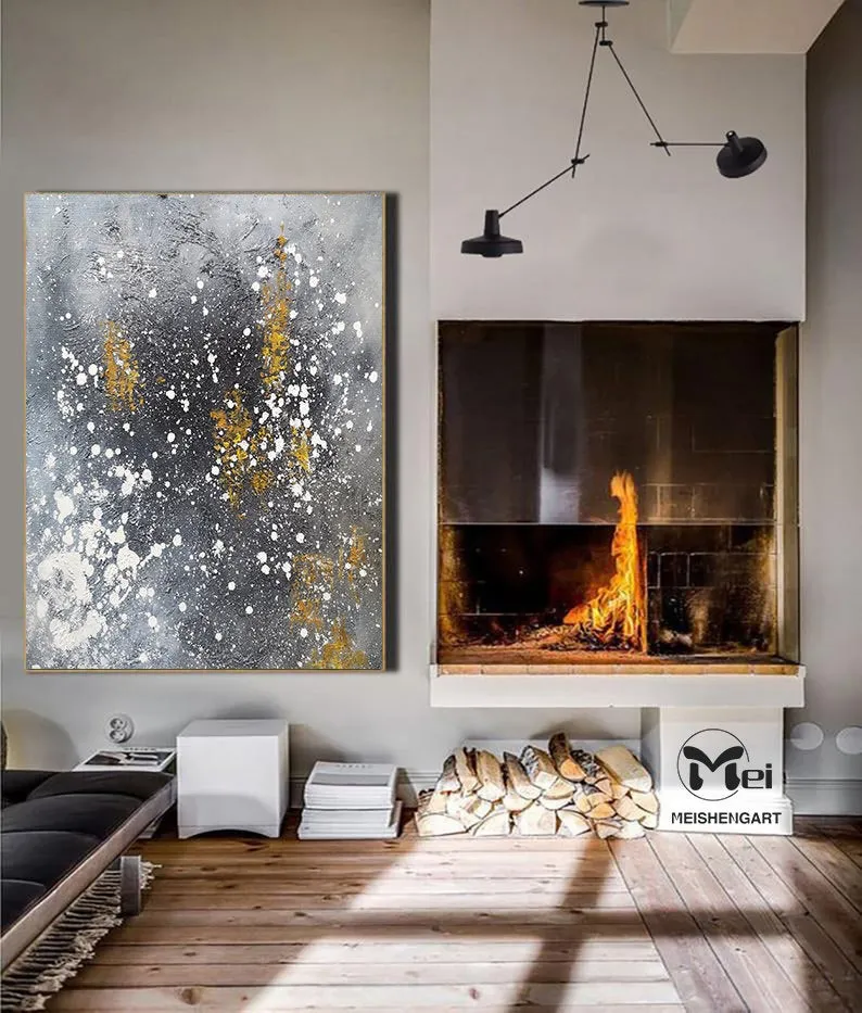 Gray Gold Acrylic Painting Modern Art Oversize Painting Kp017